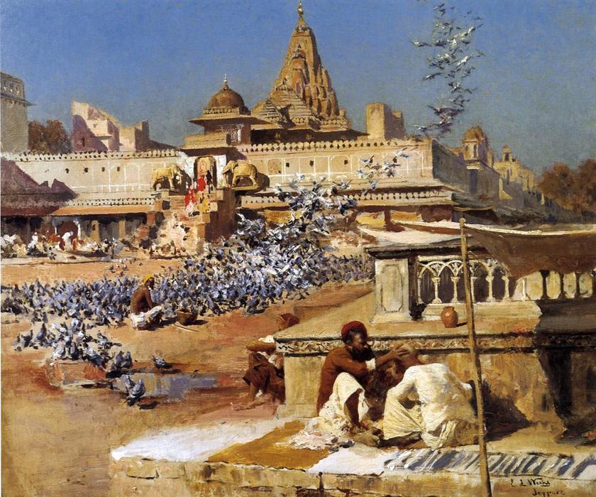 Wikioo.org – L'Encyclopédie des Beaux Arts - Peinture, Oeuvre de Edwin Lord Weeks - Nourrir les pigeons sacrés, Jaipur