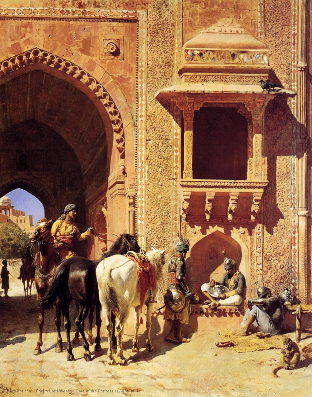 Wikioo.org – La Enciclopedia de las Bellas Artes - Pintura, Obras de arte de Edwin Lord Weeks - Puerta de la fortaleza en Agra la india