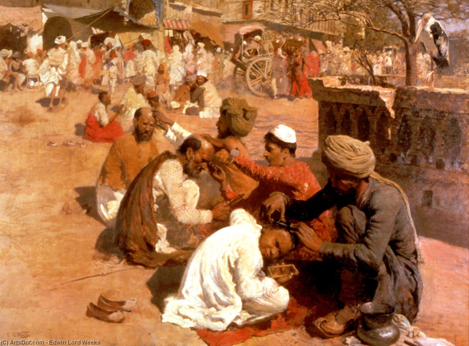 Wikioo.org - สารานุกรมวิจิตรศิลป์ - จิตรกรรม Edwin Lord Weeks - Indian Barbers - Saharanpore