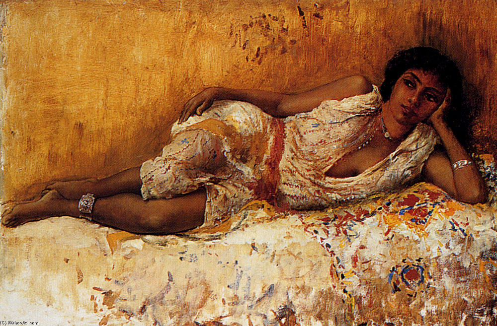 Wikioo.org - The Encyclopedia of Fine Arts - Painting, Artwork by Edwin Lord Weeks - Moorish Girl Lying On A Couch--Rabat, Morocco