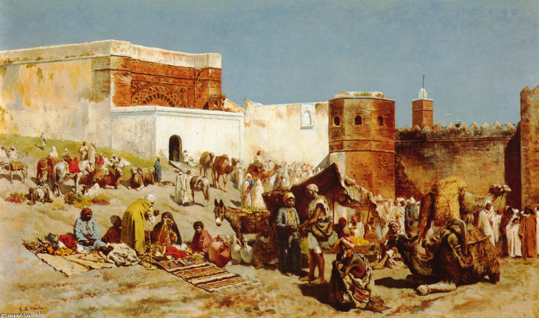 Wikioo.org - The Encyclopedia of Fine Arts - Painting, Artwork by Edwin Lord Weeks - Open Market, Morocco