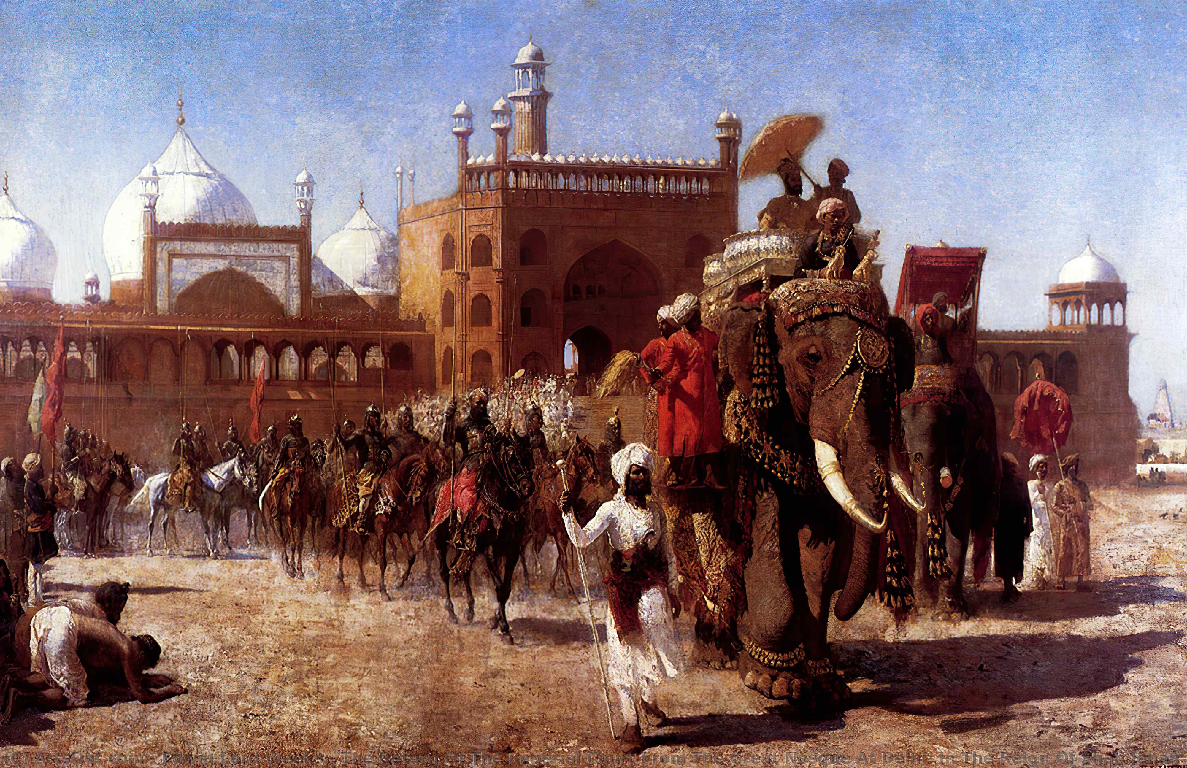 WikiOO.org – 美術百科全書 - 繪畫，作品 Edwin Lord Weeks - 回报 的  的  帝国  法庭  从  的  伟大的  清真寺  在  德里  在  的  统治  的  沙阿  查汉