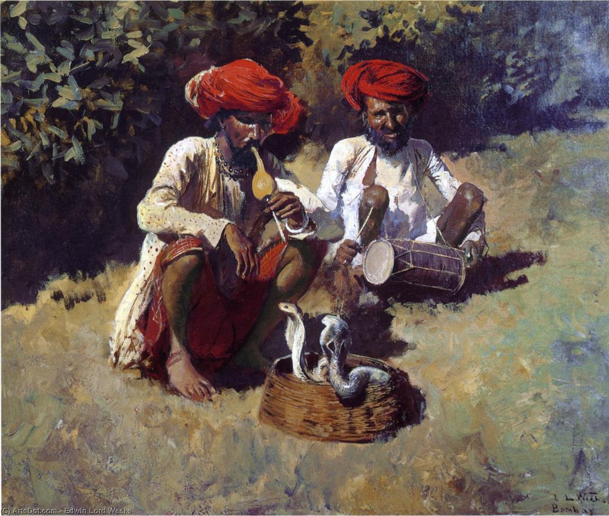 Wikioo.org - The Encyclopedia of Fine Arts - Painting, Artwork by Edwin Lord Weeks - The Snake Charmers, Bombay