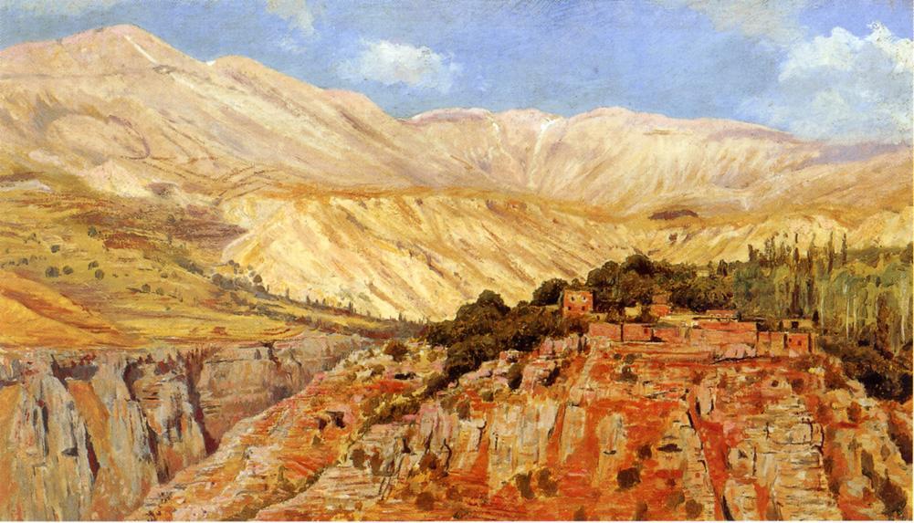 Wikioo.org - The Encyclopedia of Fine Arts - Painting, Artwork by Edwin Lord Weeks - Village in Atlas Mountains, Morocco