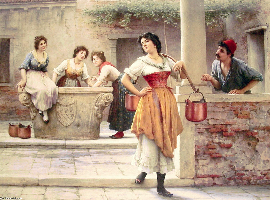 WikiOO.org - Encyclopedia of Fine Arts - Maľba, Artwork Eugene De Blaas - Flirtation at the Well