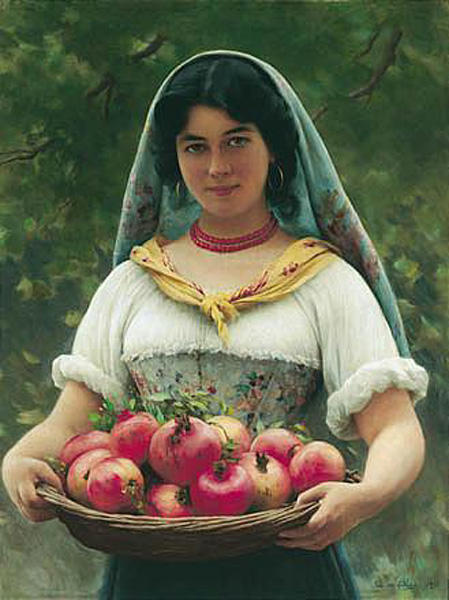 Wikioo.org - The Encyclopedia of Fine Arts - Painting, Artwork by Eugene De Blaas - Madchen mit Granatapfeln