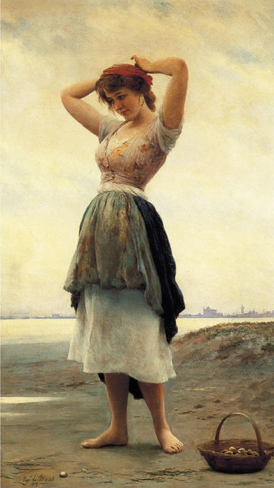 WikiOO.org - Encyclopedia of Fine Arts - Lukisan, Artwork Eugene De Blaas - On the Beach