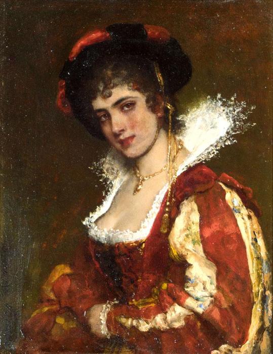 Wikioo.org - The Encyclopedia of Fine Arts - Painting, Artwork by Eugene De Blaas - Portrait of a Venetian Lady