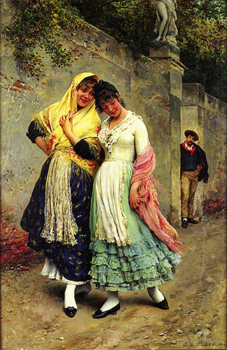 Wikioo.org - The Encyclopedia of Fine Arts - Painting, Artwork by Eugene De Blaas - The Flirtation 1