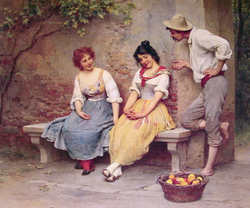WikiOO.org - Enciclopédia das Belas Artes - Pintura, Arte por Eugene De Blaas - The Flirtation