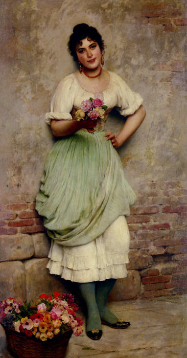 Wikioo.org - The Encyclopedia of Fine Arts - Painting, Artwork by Eugene De Blaas - The Flower Seller