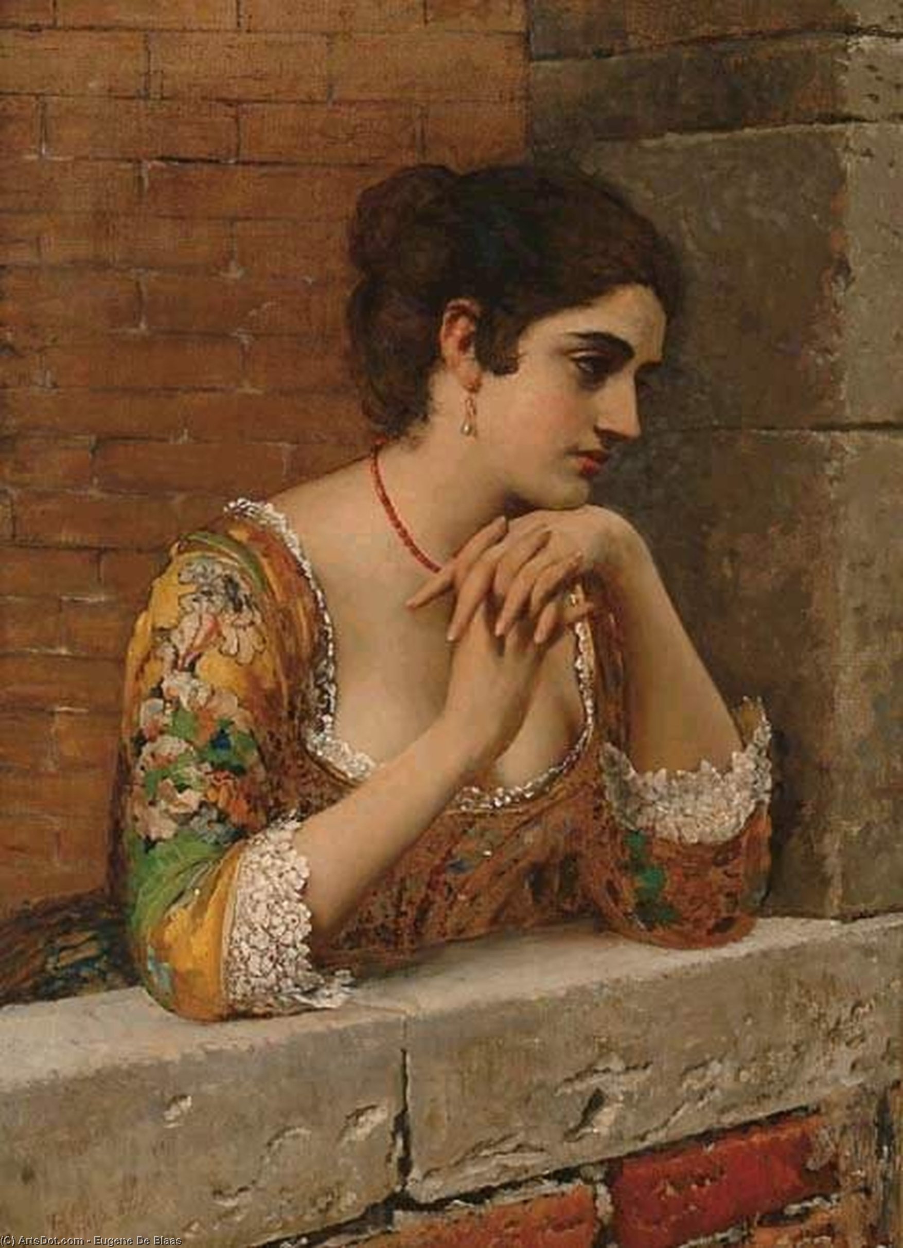 Wikioo.org - The Encyclopedia of Fine Arts - Painting, Artwork by Eugene De Blaas - Venetian Beauty on Balcony