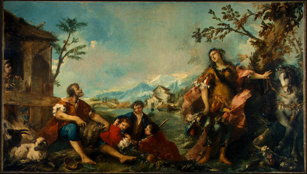 Wikioo.org - Bách khoa toàn thư về mỹ thuật - Vẽ tranh, Tác phẩm nghệ thuật Francesco Lazzaro Guardi - Erminia and the Shepherds