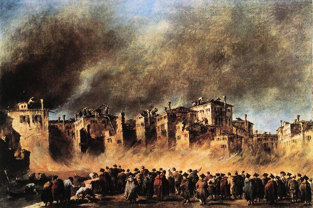 Wikioo.org - The Encyclopedia of Fine Arts - Painting, Artwork by Francesco Lazzaro Guardi - Fire in the Oil Depot at San Marcuola