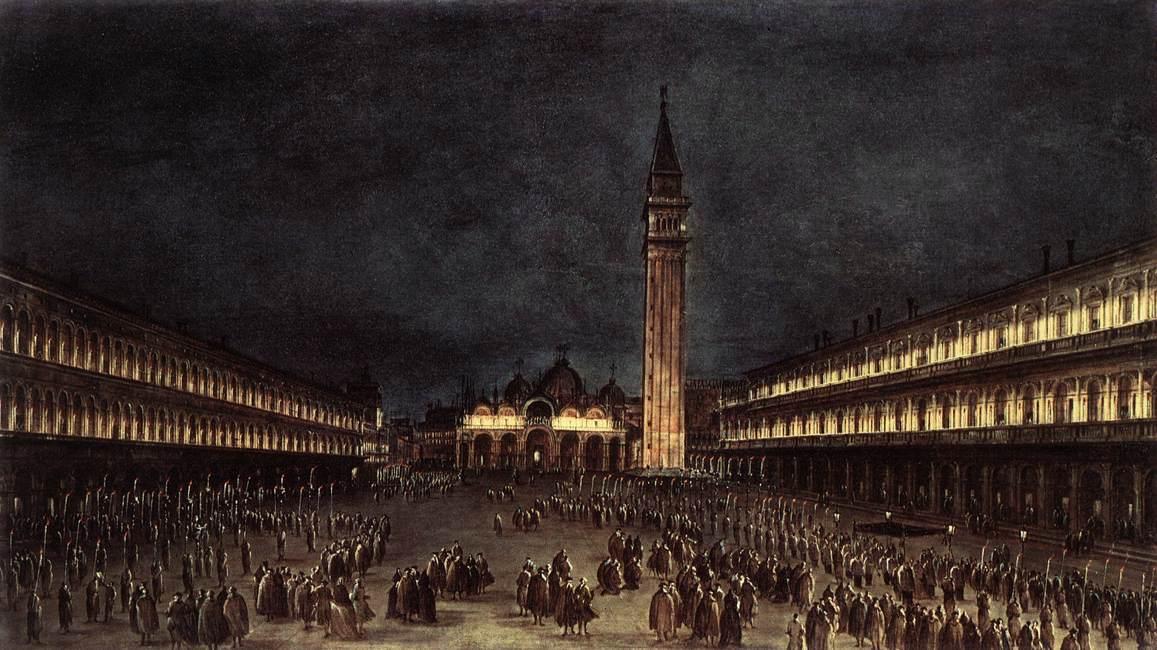 WikiOO.org - Encyclopedia of Fine Arts - Målning, konstverk Francesco Lazzaro Guardi - Nighttime Procession in Piazza San Marco
