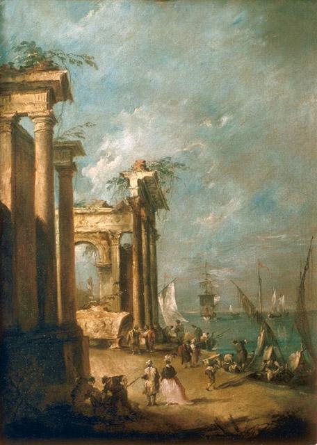 Wikioo.org - The Encyclopedia of Fine Arts - Painting, Artwork by Francesco Lazzaro Guardi - Roman Ruins Near the Lagoon