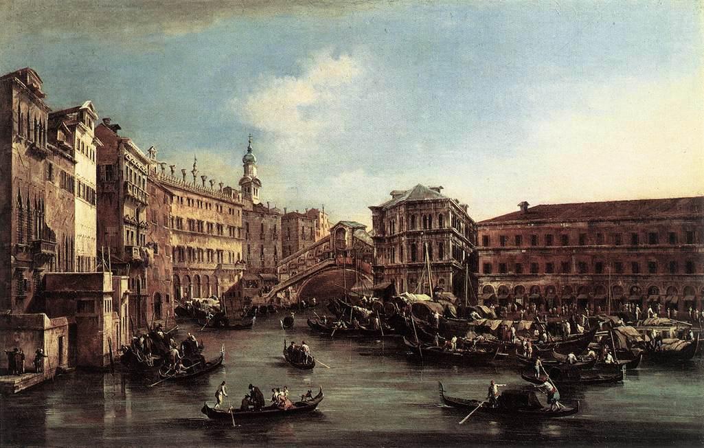 Wikioo.org - The Encyclopedia of Fine Arts - Painting, Artwork by Francesco Lazzaro Guardi - The Rialto Bridge with the Palazzo dei Camerlenghi