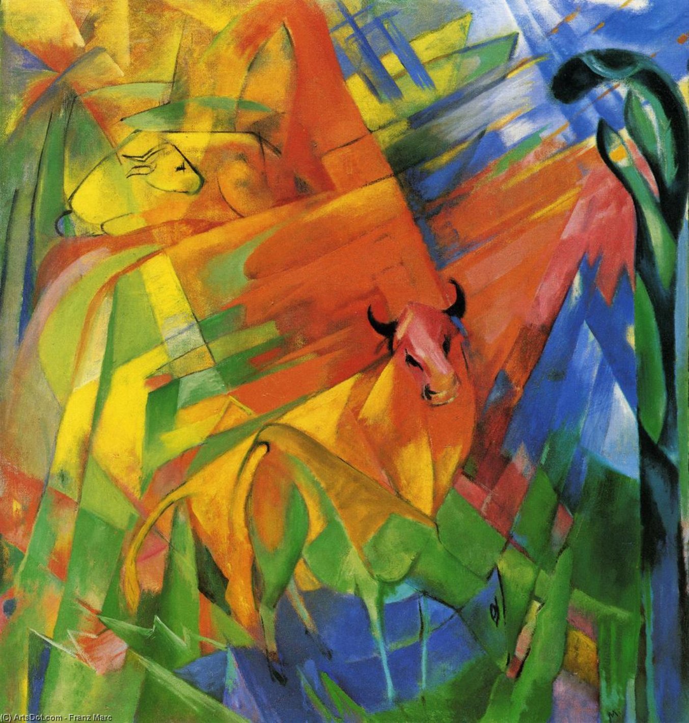 Wikioo.org - The Encyclopedia of Fine Arts - Painting, Artwork by Franz Marc - Animals in Landscape (aka Painting with Bulls)