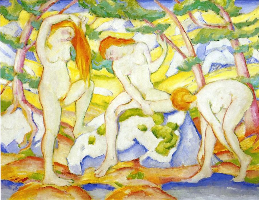 WikiOO.org - Enciclopédia das Belas Artes - Pintura, Arte por Franz Marc - Bathing Girls