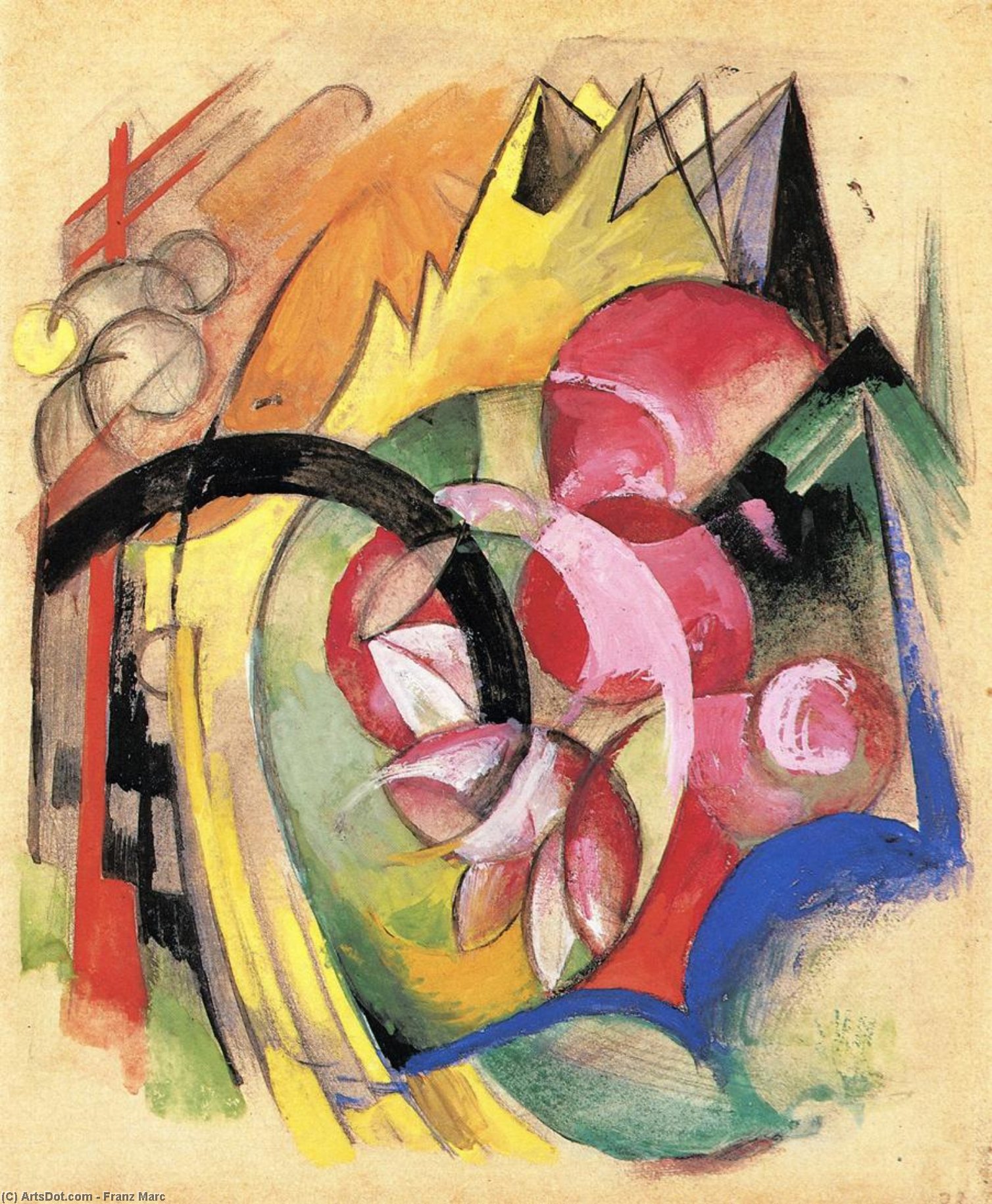 Wikioo.org - The Encyclopedia of Fine Arts - Painting, Artwork by Franz Marc - Colorful Flowers (aka Abstract Forms)
