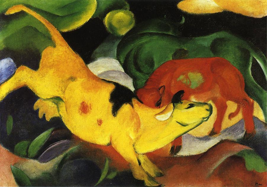 WikiOO.org - Enciclopédia das Belas Artes - Pintura, Arte por Franz Marc - Cows, Yellow-Red-Green