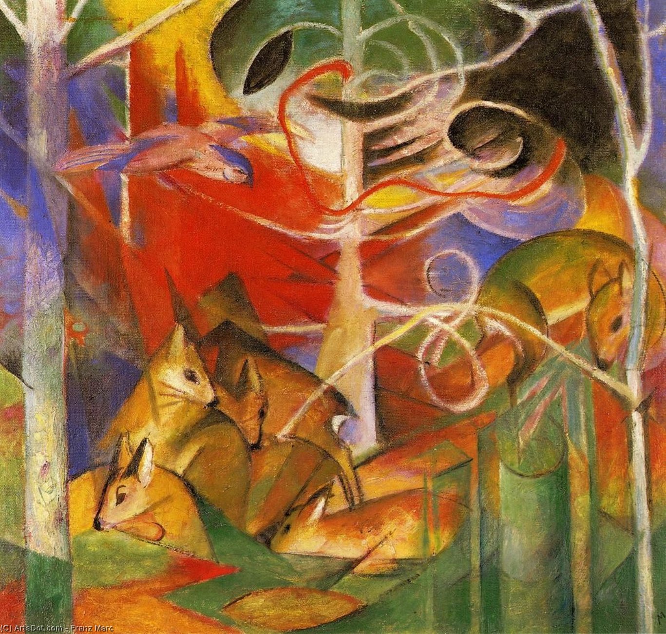 Wikioo.org - The Encyclopedia of Fine Arts - Painting, Artwork by Franz Marc - Deer in the Forest