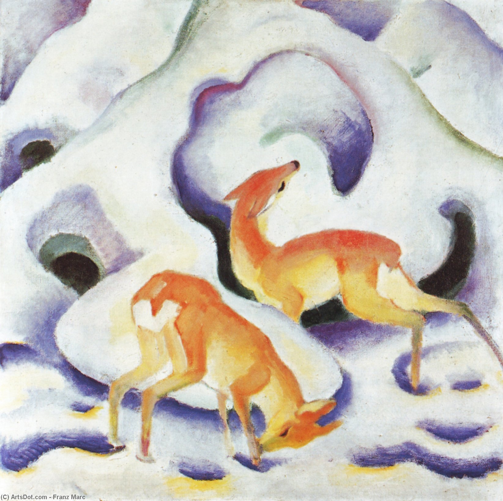 WikiOO.org - Енциклопедия за изящни изкуства - Живопис, Произведения на изкуството Franz Marc - Deer in the Snow