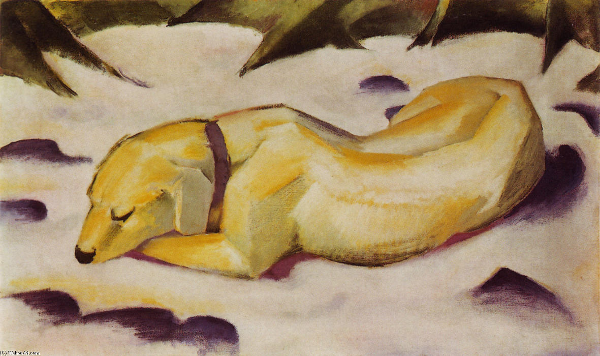 Wikioo.org - The Encyclopedia of Fine Arts - Painting, Artwork by Franz Marc - Dog Lying in the Snow