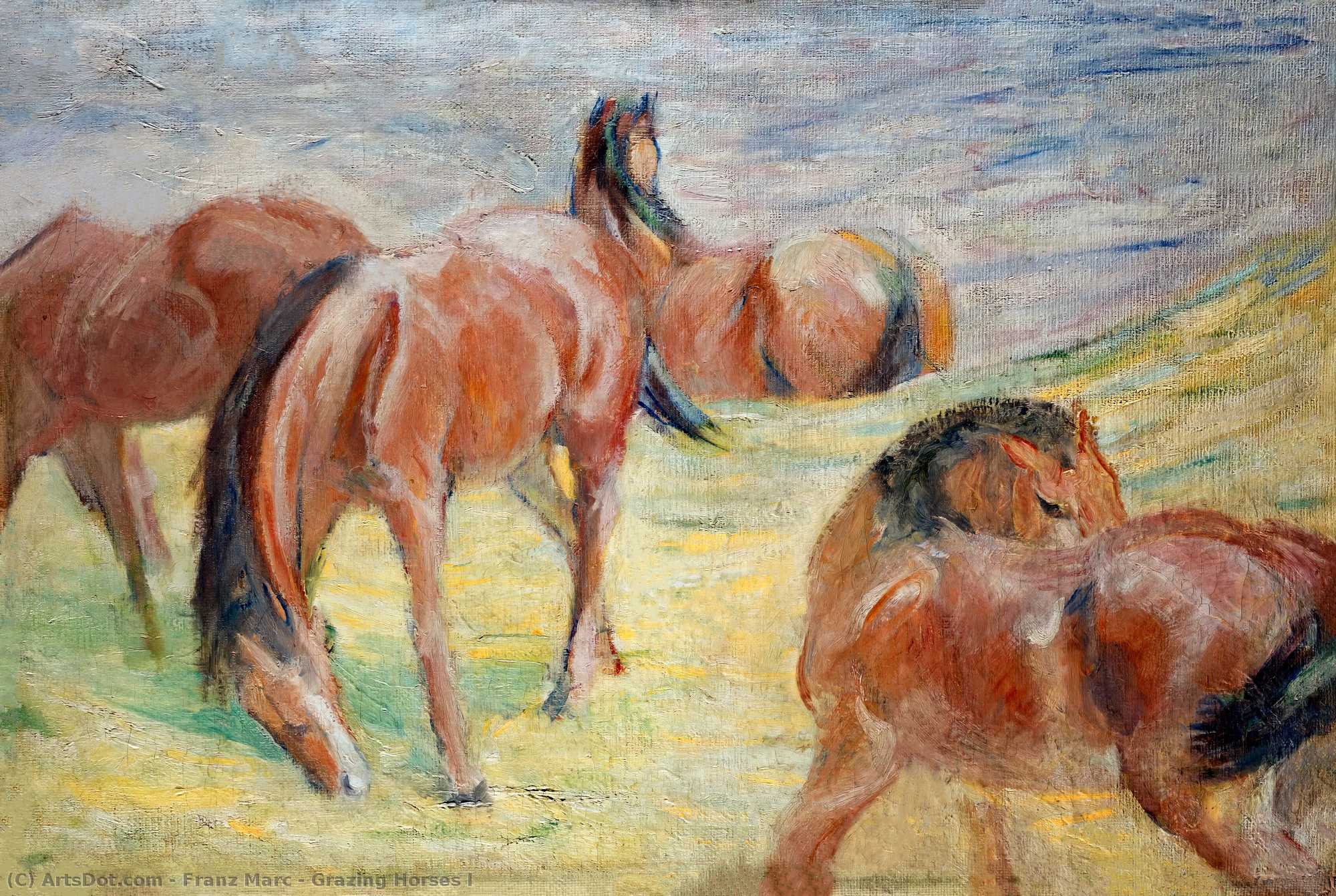 WikiOO.org - Encyclopedia of Fine Arts - Maleri, Artwork Franz Marc - Grazing Horses I
