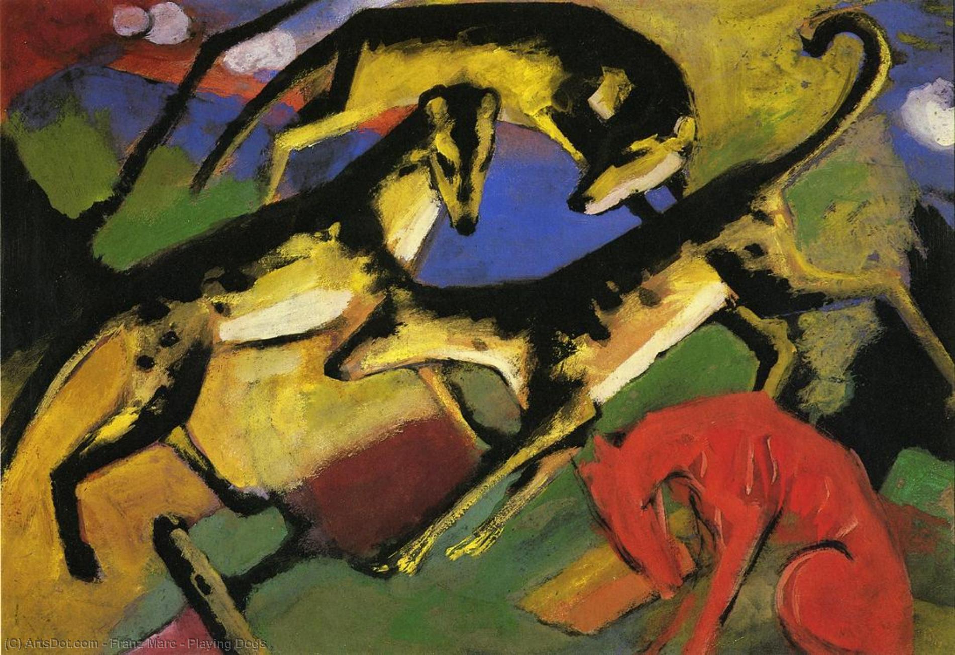 Wikioo.org - The Encyclopedia of Fine Arts - Painting, Artwork by Franz Marc - Playing Dogs