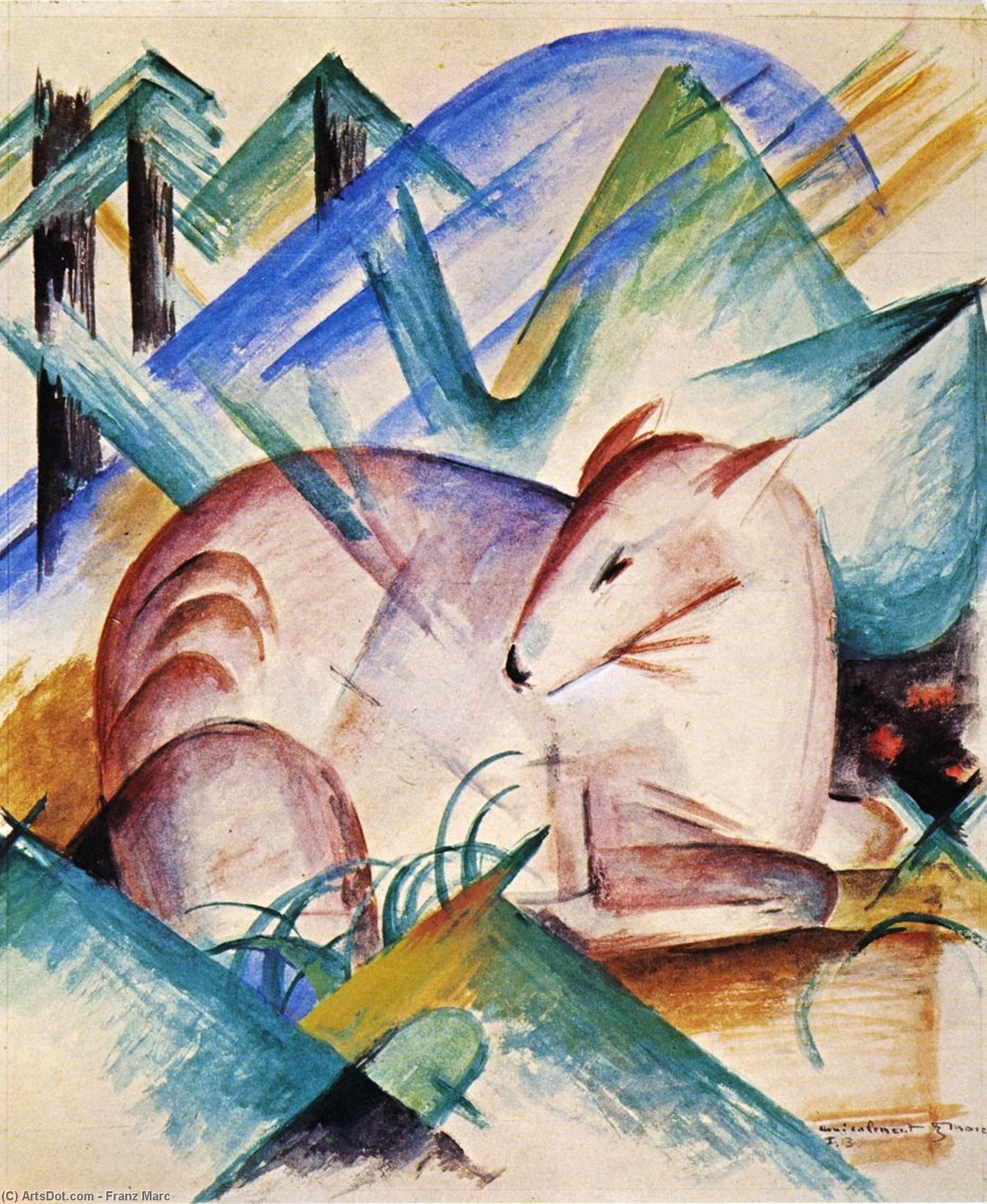 WikiOO.org - Encyclopedia of Fine Arts - Maleri, Artwork Franz Marc - Red Deer