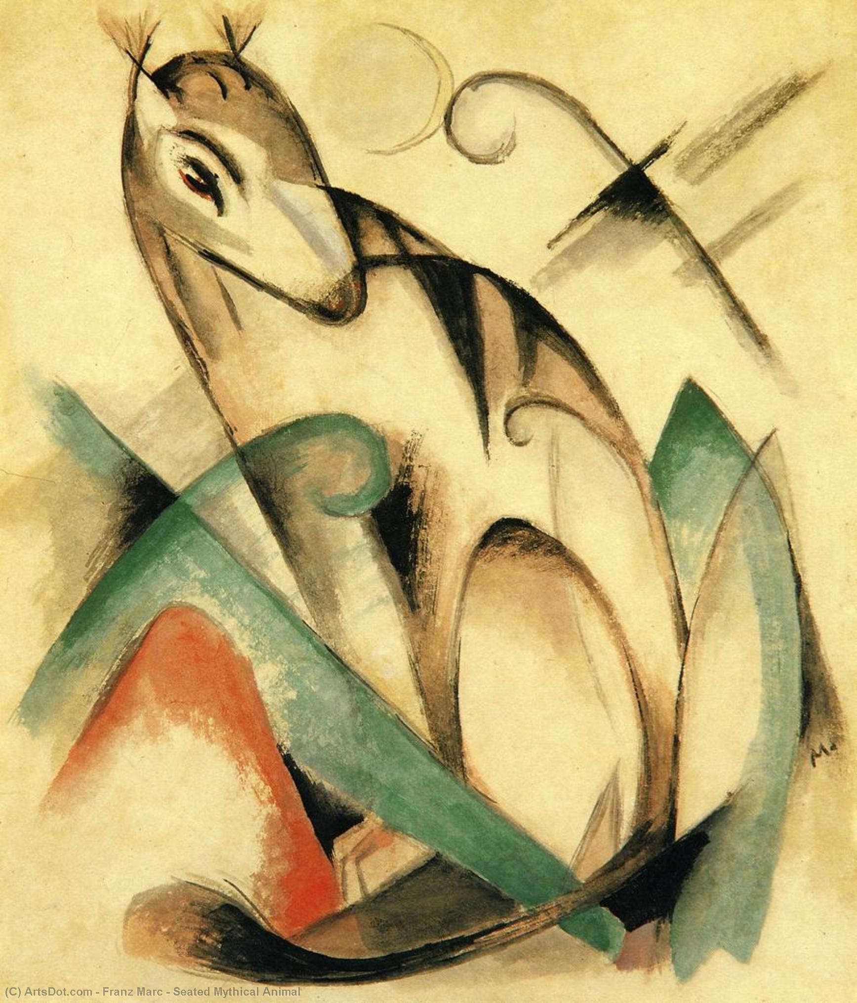 Wikioo.org - The Encyclopedia of Fine Arts - Painting, Artwork by Franz Marc - Seated Mythical Animal