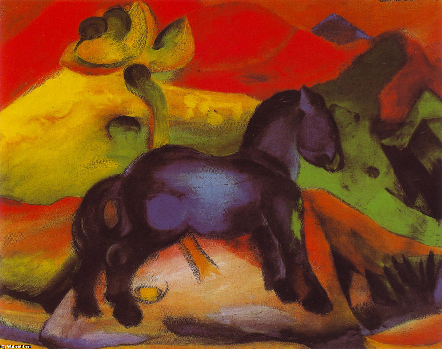 Wikoo.org - موسوعة الفنون الجميلة - اللوحة، العمل الفني Franz Marc - The Little Blue Horse 1