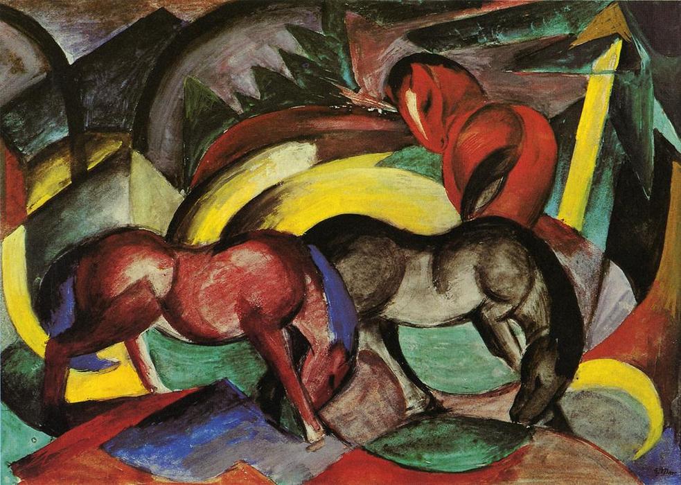 Wikoo.org - موسوعة الفنون الجميلة - اللوحة، العمل الفني Franz Marc - Three Horses