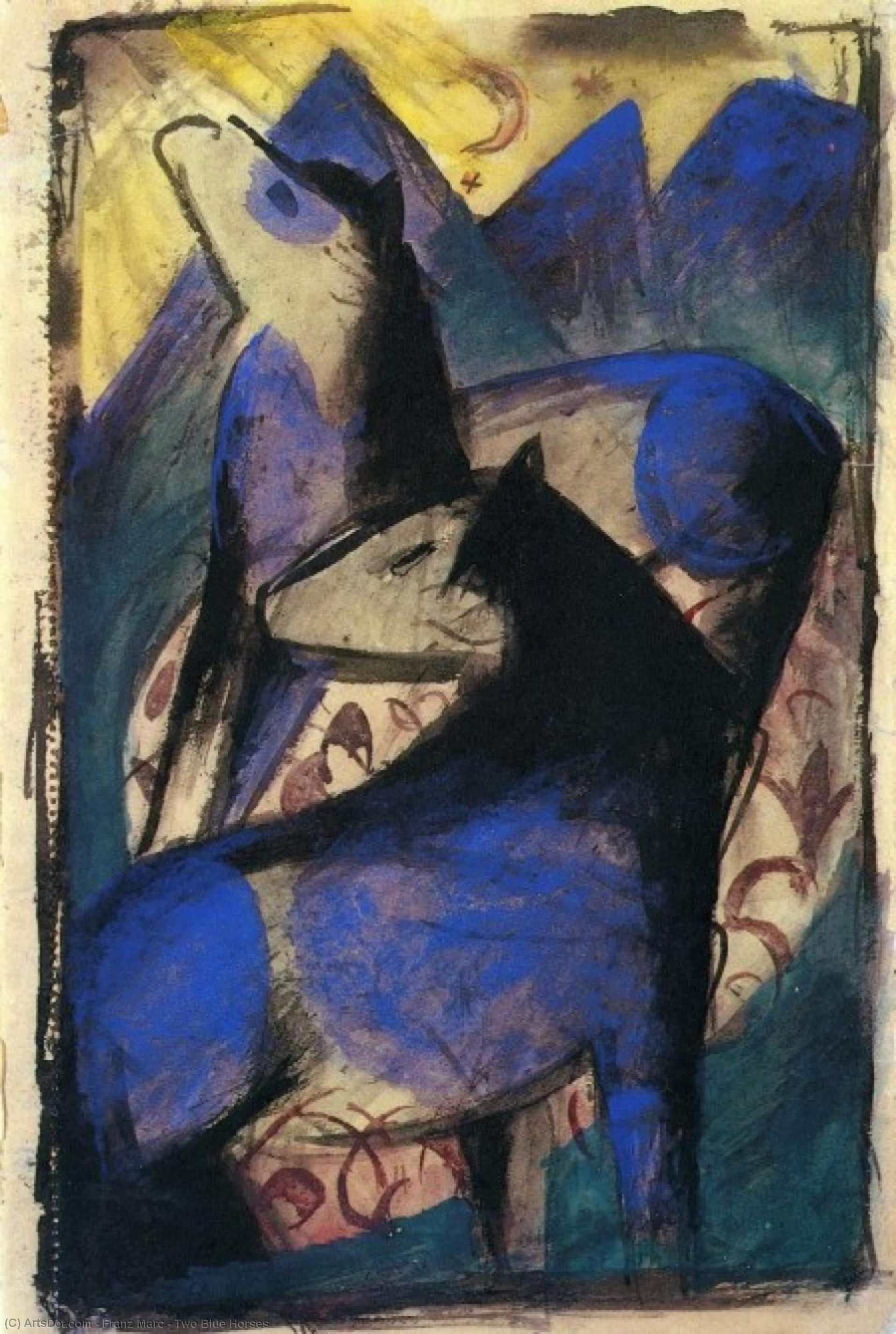 Wikioo.org - The Encyclopedia of Fine Arts - Painting, Artwork by Franz Marc - Two Blue Horses