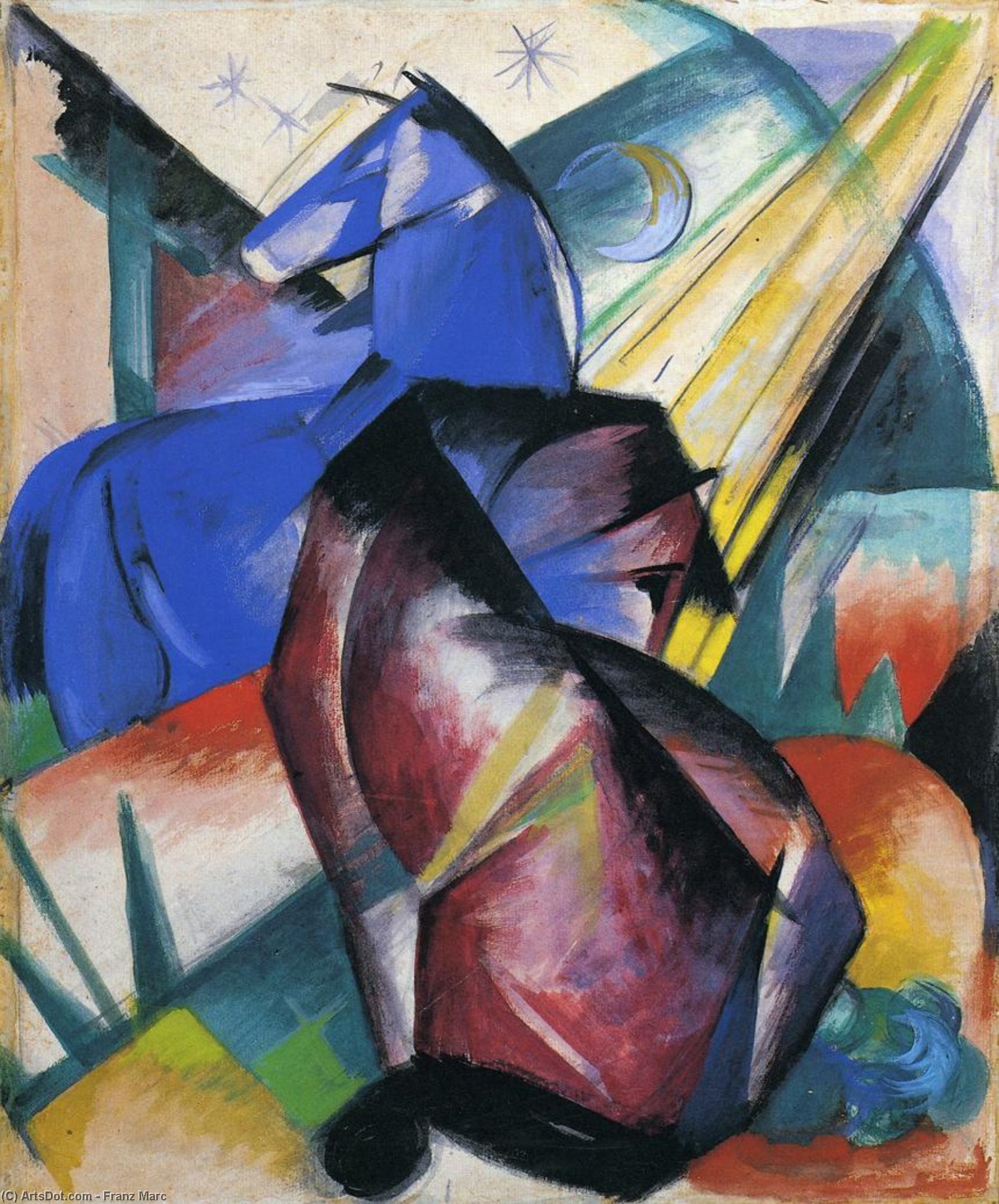 WikiOO.org - Enciclopédia das Belas Artes - Pintura, Arte por Franz Marc - Two Horses, Red and Blue