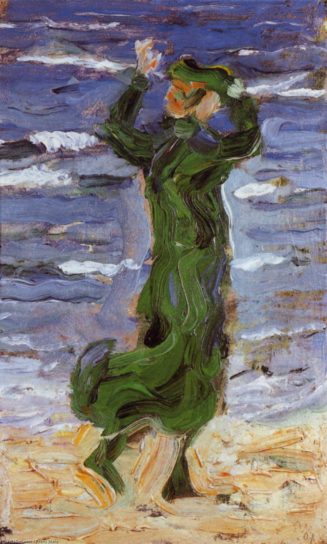 Wikioo.org - The Encyclopedia of Fine Arts - Painting, Artwork by Franz Marc - Woman in the Wind by the Sea