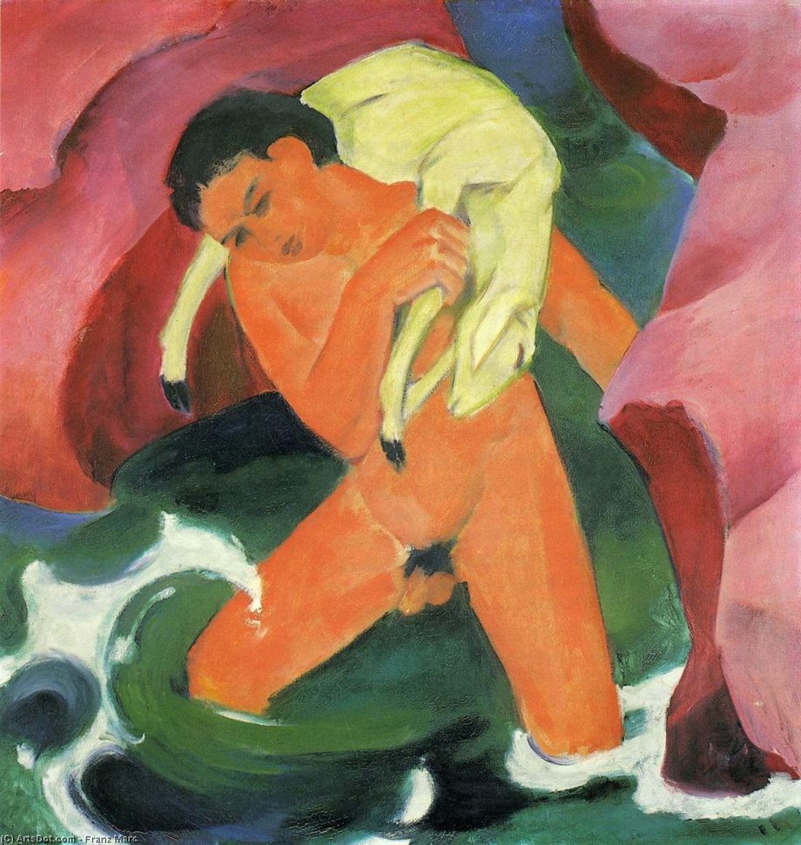 Wikioo.org – La Enciclopedia de las Bellas Artes - Pintura, Obras de arte de Franz Marc - Muchacho joven con un cordero