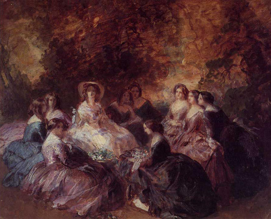 Wikioo.org - The Encyclopedia of Fine Arts - Painting, Artwork by Franz Xaver Winterhalter - The Empress Eugenie Surrounded by her Ladies in Waiting