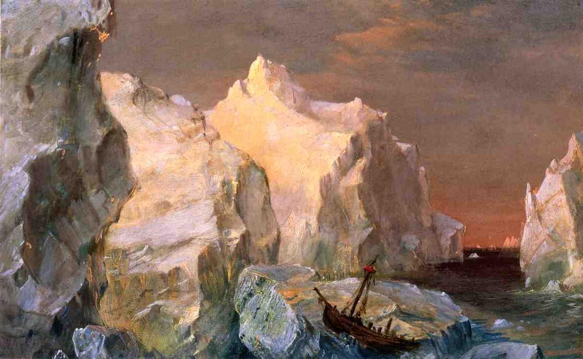 Wikioo.org - The Encyclopedia of Fine Arts - Painting, Artwork by Frederic Edwin Church - Icebergs and Wreck in Sunset (aka Study for The Icebergs)