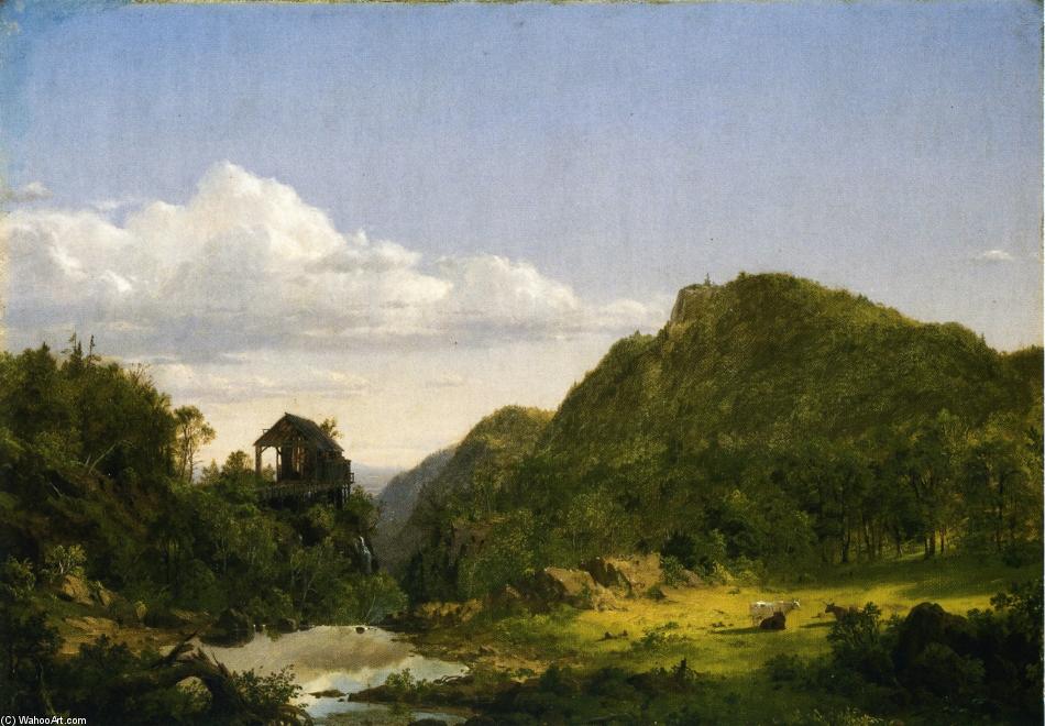 Wikioo.org - The Encyclopedia of Fine Arts - Painting, Artwork by Frederic Edwin Church - Mountain Landscape with Mill, Cows and Stream