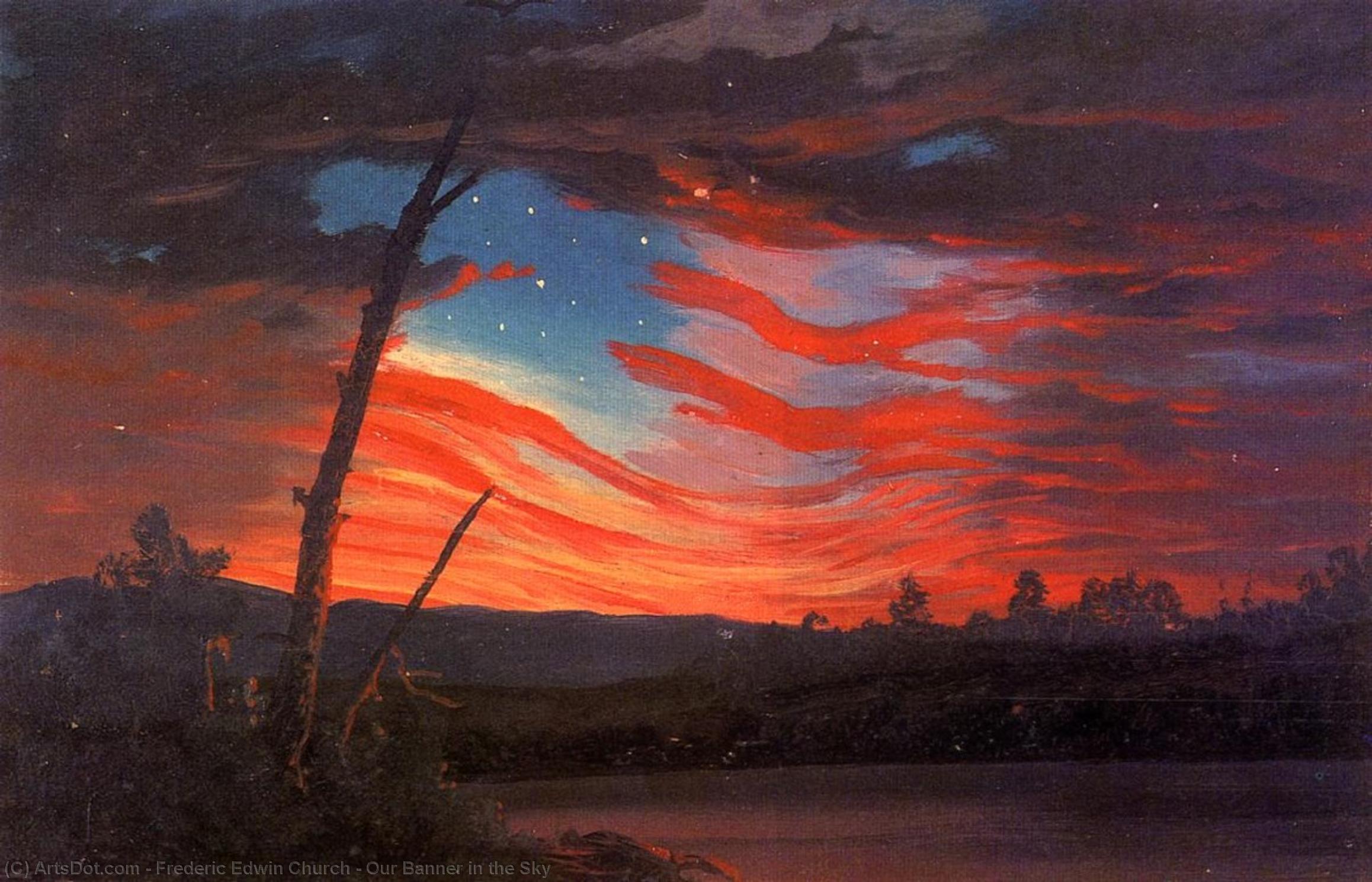 Wikioo.org - The Encyclopedia of Fine Arts - Painting, Artwork by Frederic Edwin Church - Our Banner in the Sky