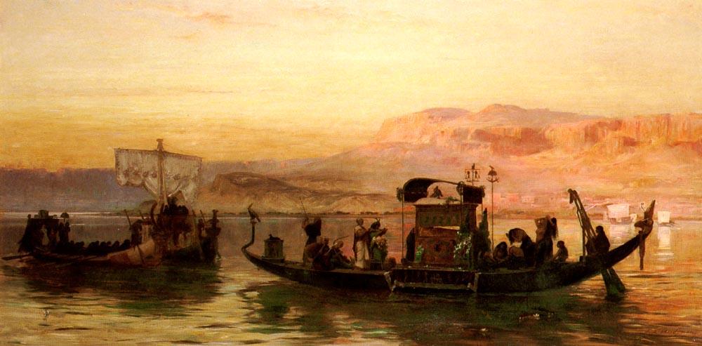 Wikoo.org - موسوعة الفنون الجميلة - اللوحة، العمل الفني Frederick Arthur Bridgman - Cleopatra's Barge
