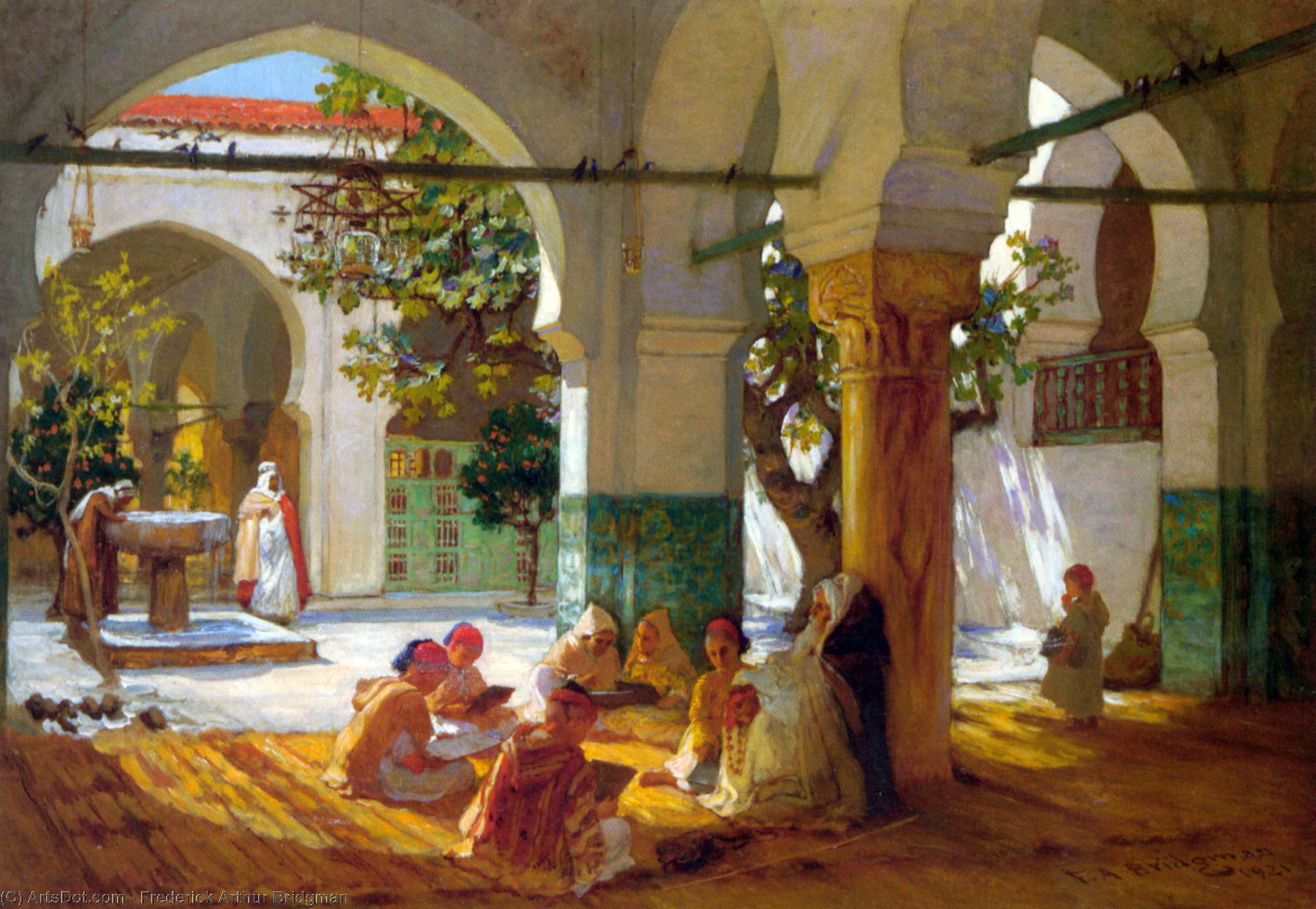 Wikioo.org - The Encyclopedia of Fine Arts - Painting, Artwork by Frederick Arthur Bridgman - Learning the Qu'ran