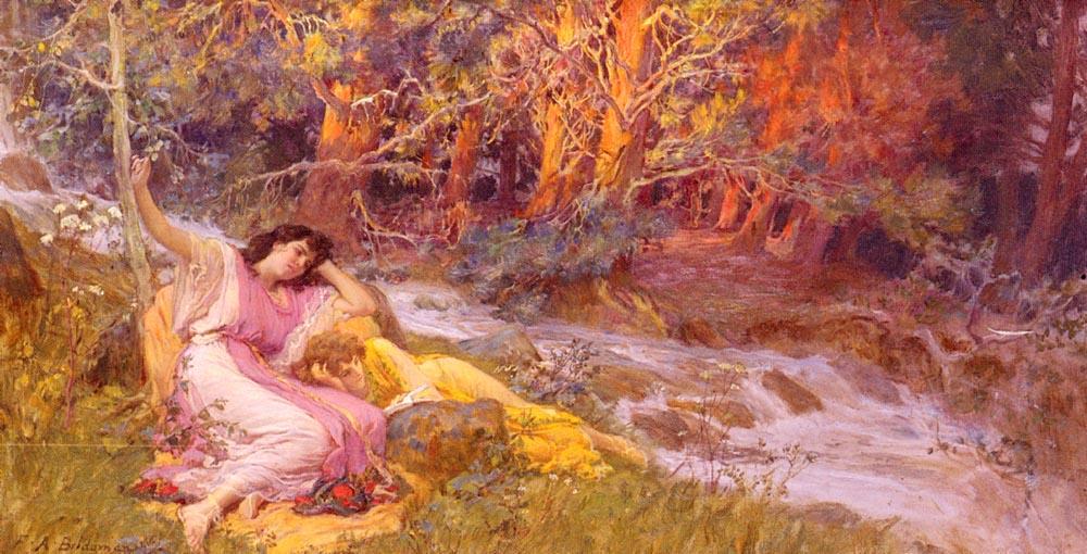 Wikioo.org - The Encyclopedia of Fine Arts - Painting, Artwork by Frederick Arthur Bridgman - Reclining By A Stream