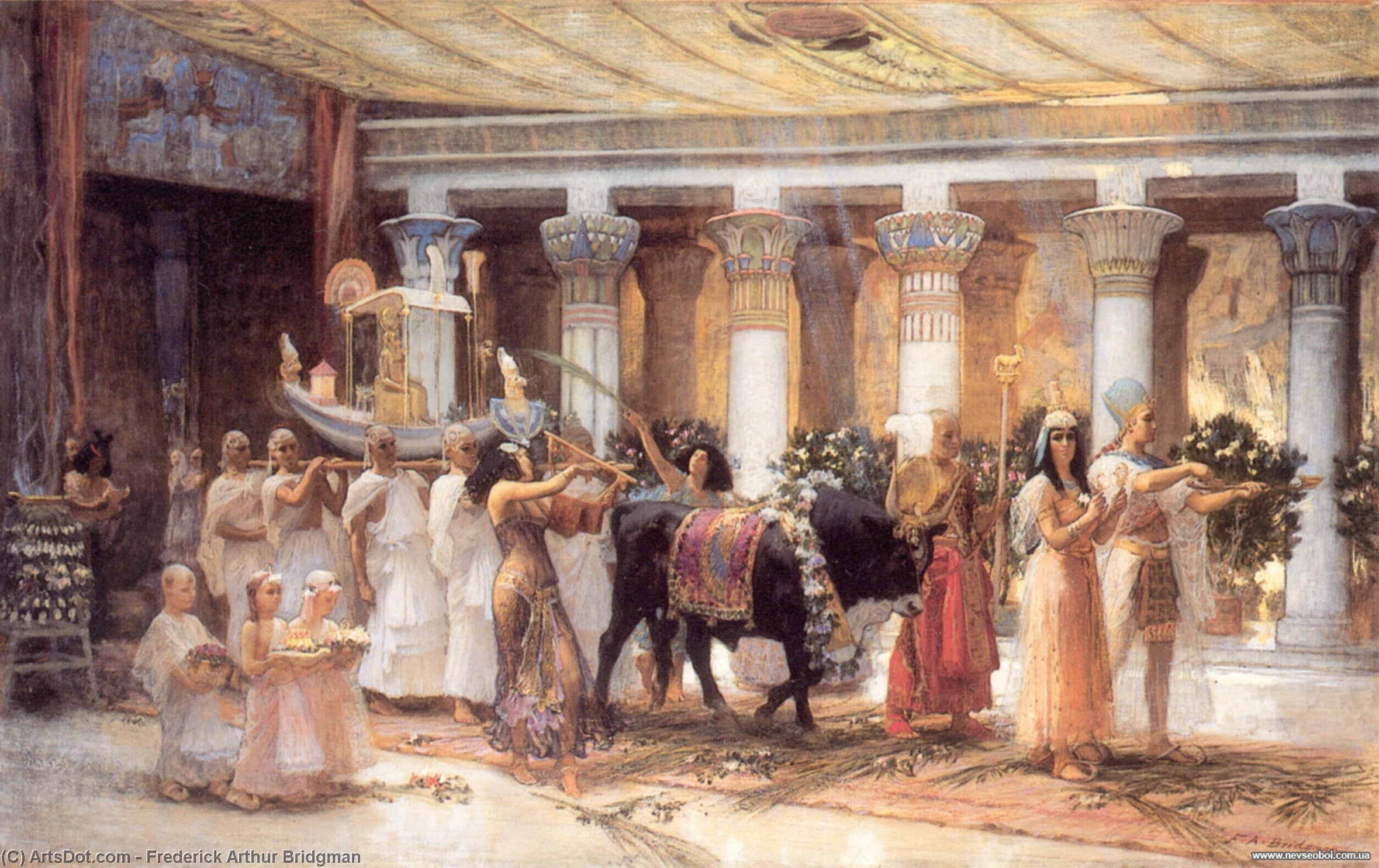 Wikioo.org - สารานุกรมวิจิตรศิลป์ - จิตรกรรม Frederick Arthur Bridgman - The Procession of the Sacred Bull Anubis