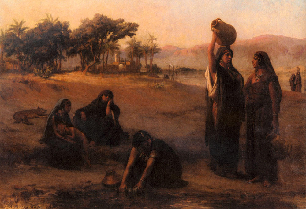 Wikioo.org - The Encyclopedia of Fine Arts - Painting, Artwork by Frederick Arthur Bridgman - Women Drawing Water from The Nile