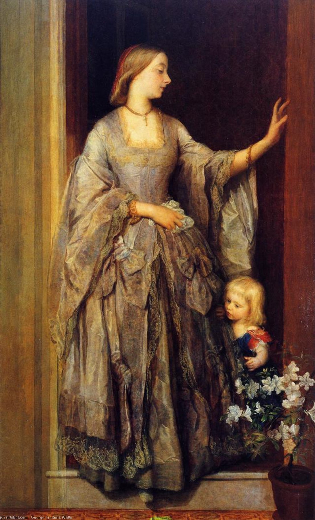 Wikioo.org - The Encyclopedia of Fine Arts - Painting, Artwork by George Frederic Watts - Lady Margaret Beaumont and her Daughter
