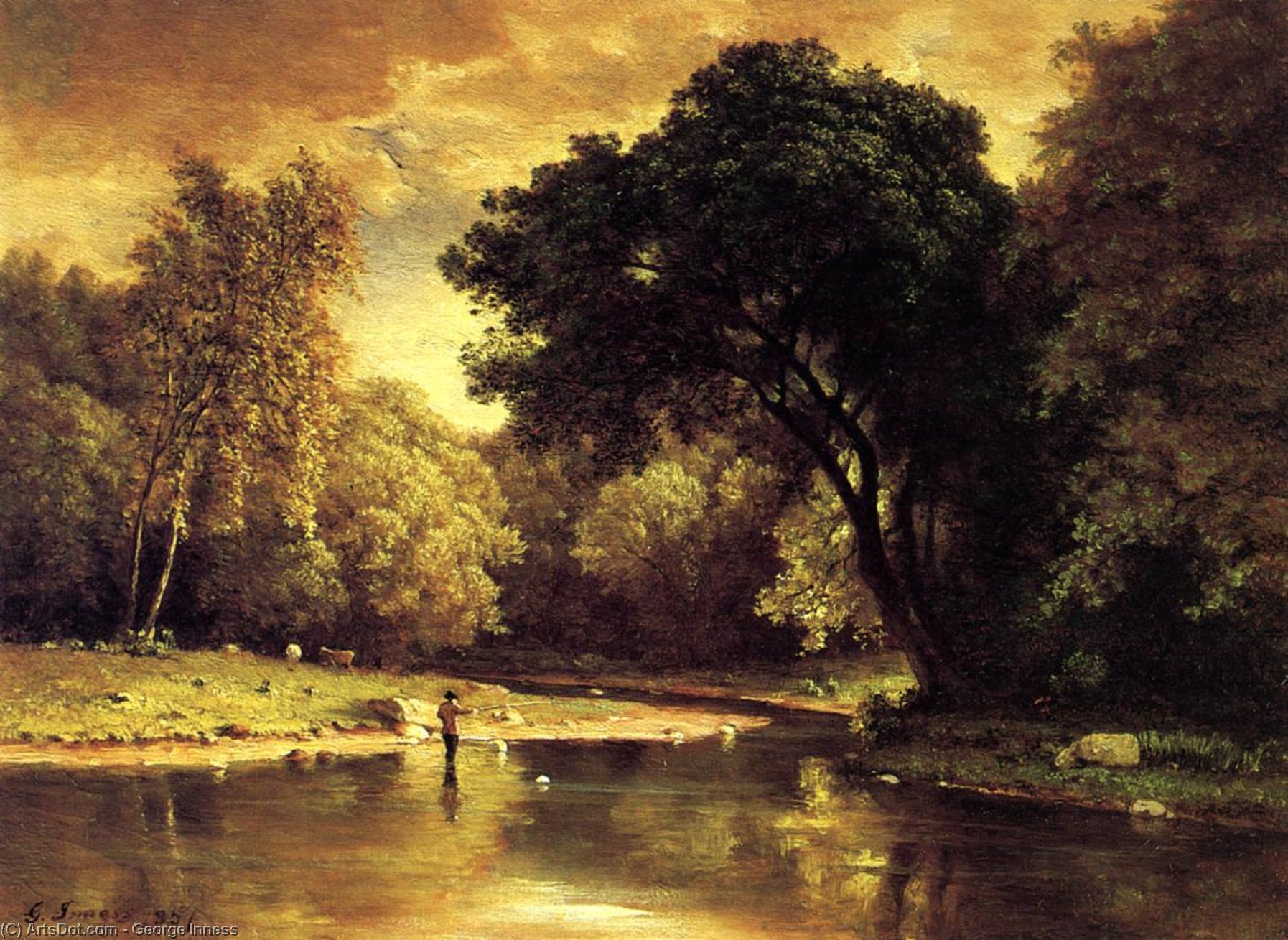 WikiOO.org - Encyclopedia of Fine Arts - Maľba, Artwork George Inness - Fisherman in a Stream