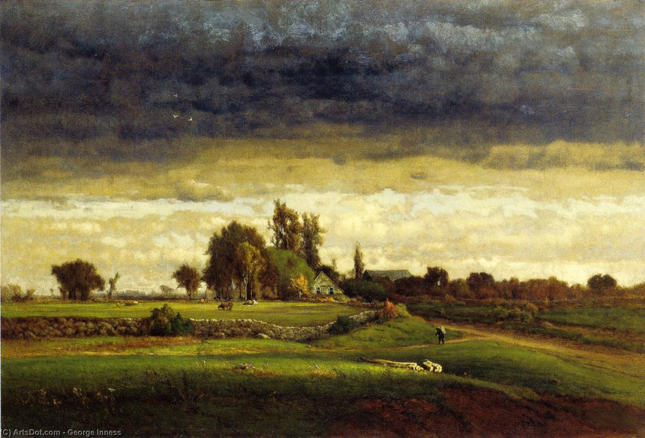 Wikioo.org - The Encyclopedia of Fine Arts - Painting, Artwork by George Inness - Landscape with Farmhouse